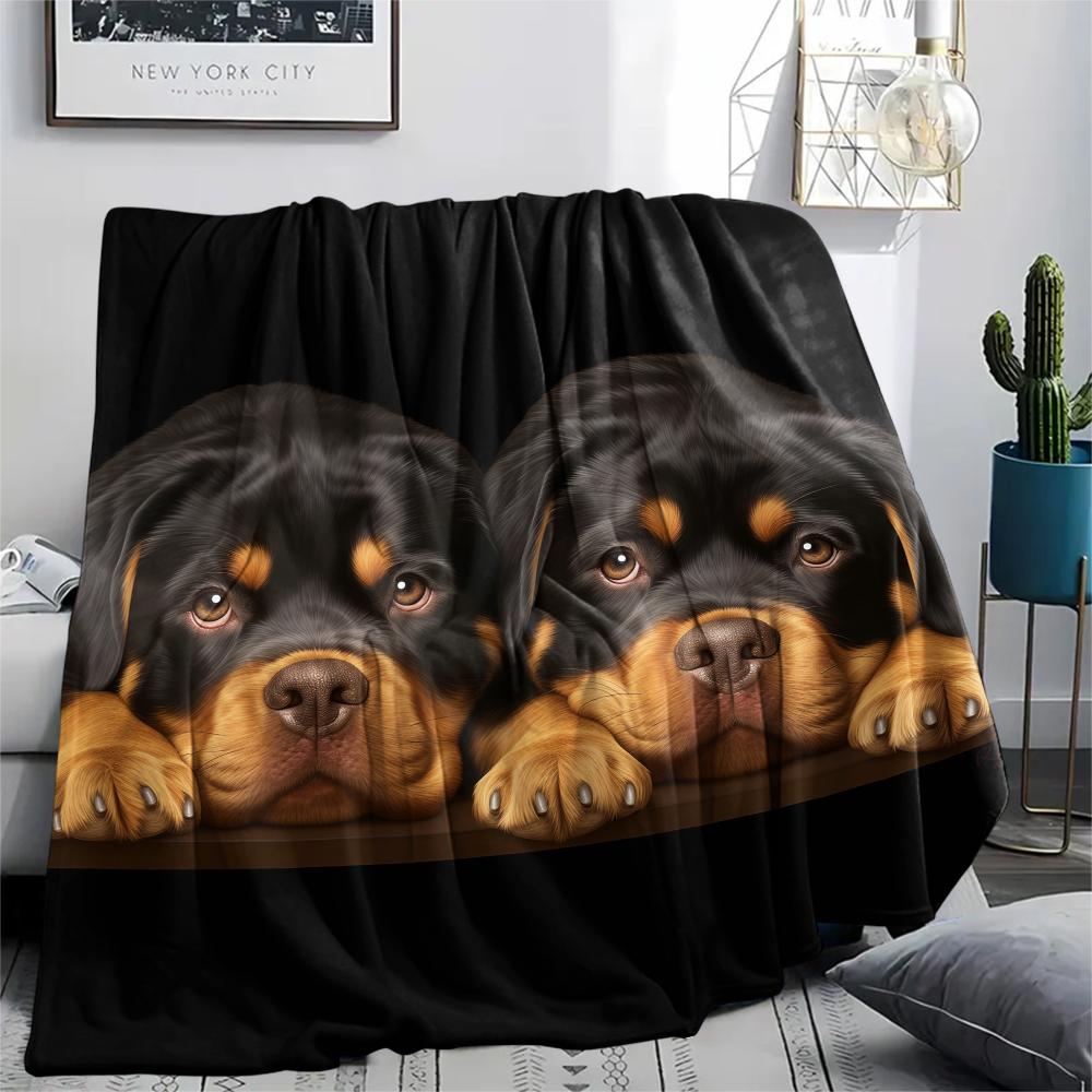 Schwarzer Rottweiler, Muster Flanelldecke, Hohe Qualität, Bequem für alle Jahreszeiten, Heimdekoration, Wärme und Komfort, Perfekt für Geschenke.