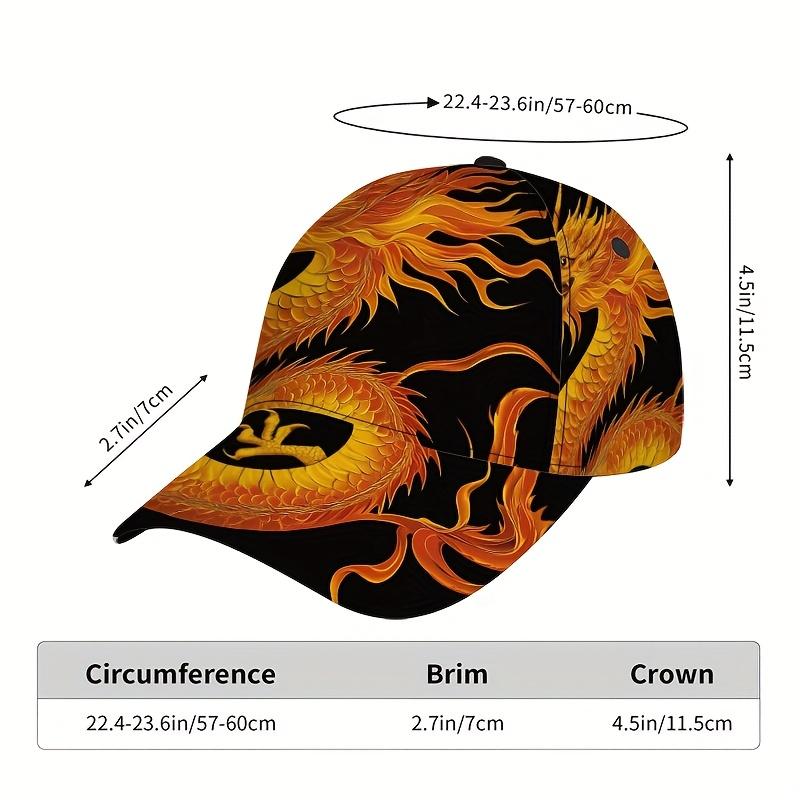 

Golden Chinese Dragon Print Baseball Cap Lightweight Duckbill Hat with Adjustable Snap Closure Golden Dragon Design Fitted Hat One Size