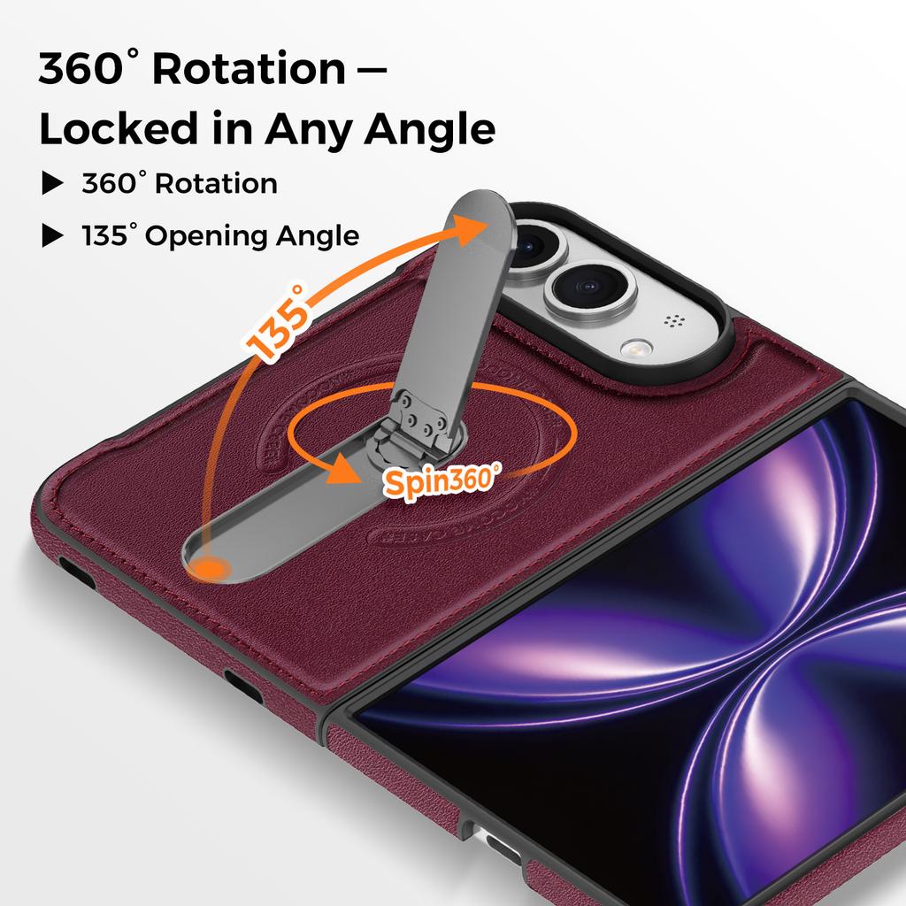 Magnetic Fold Bracket Phone Case For Iphone Duo Fold Leather 360° Rotating Stand For Magsafe Wireless Charging Back Cover