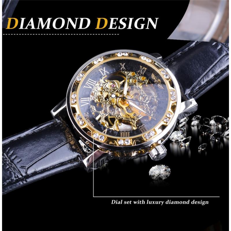 Montre WINNER Mode et Loisirs Classique Populaire Strass Creux Montre Mécanique Manuelle.