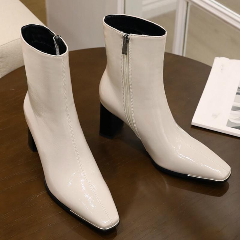 Elegant Women's Ankle Boots New Autumn Winter Short Boots For Women Sexy Square Black Heeled Party Footwear Shoes Large Size 48