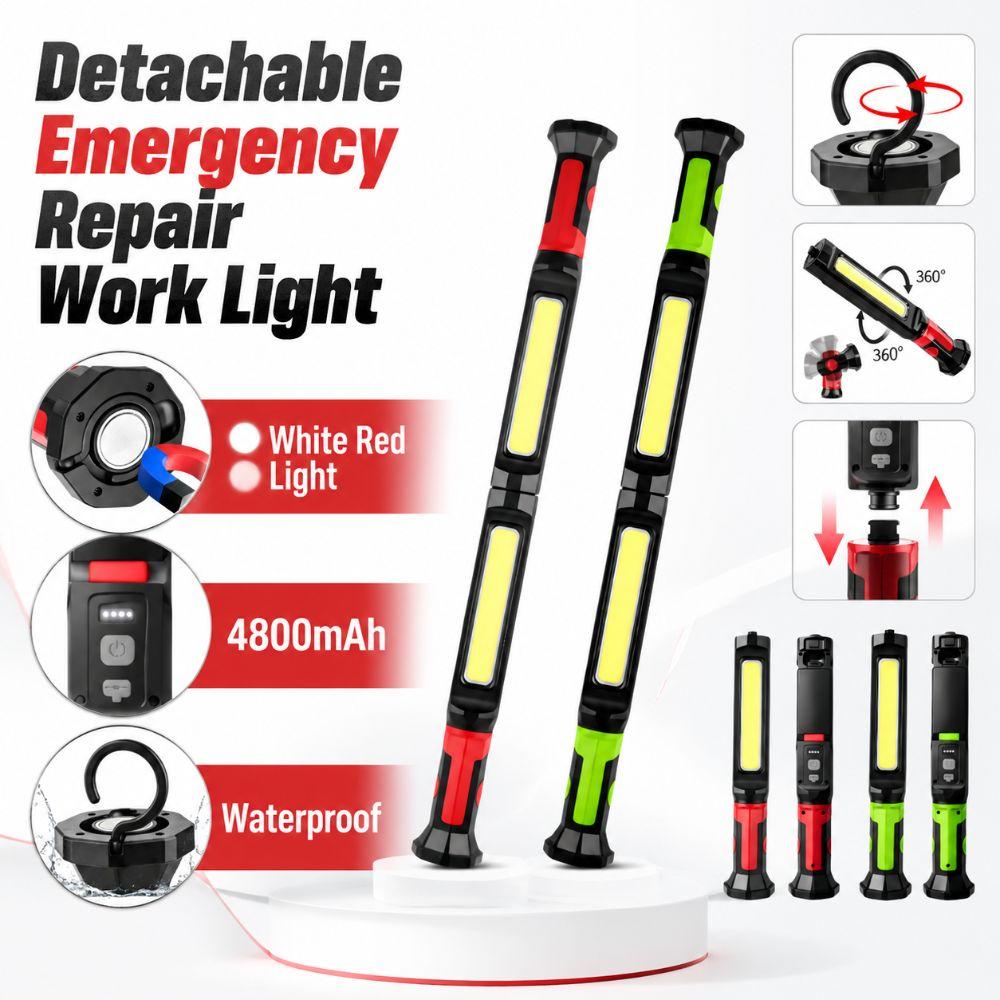 White Red Light Emergency Repair Work Light Detachable COB Long Bar Light Repair, Camping Etc
