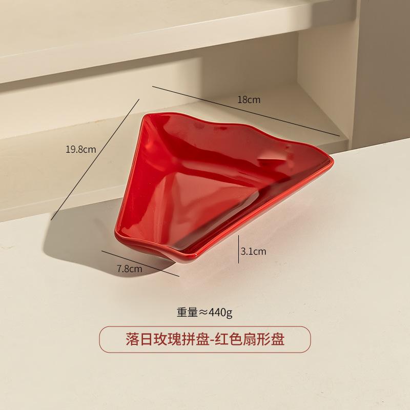 Rose Chinese Platter Ceramic Bowls And Plates Tableware Set Red Household Household Household Household High Temperature Casserole Stew Pot