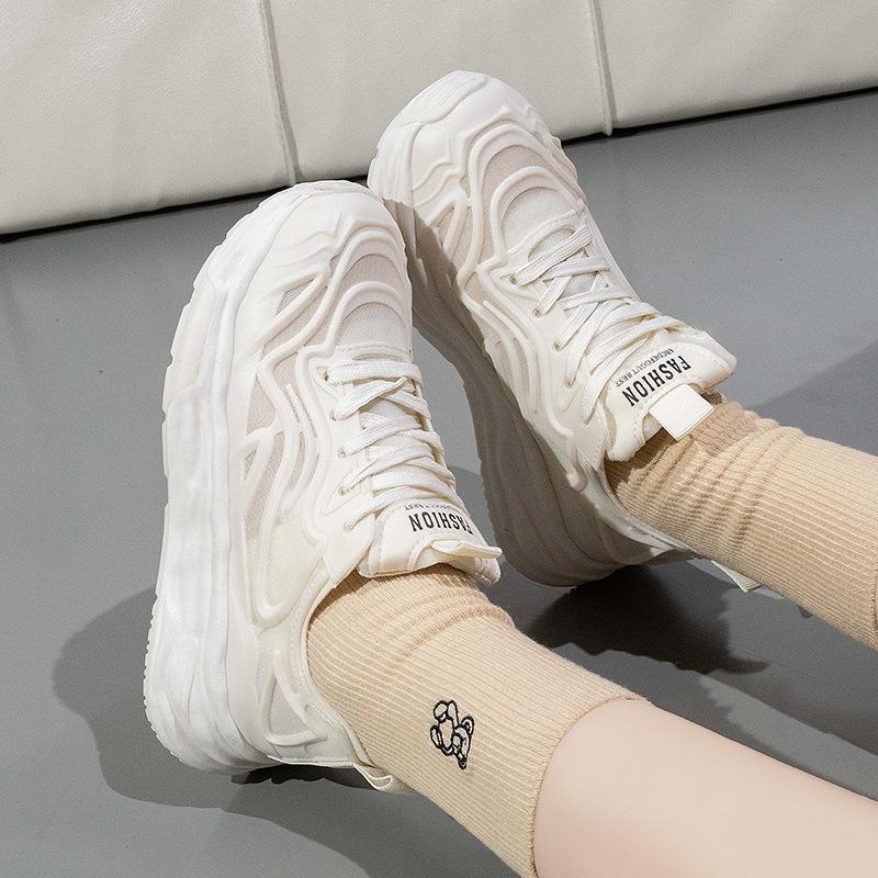 

Женские кроссовки «папины» лето 2025 новая мода дышащие сетчатые кроссовки на толстой подошве «маффин» повседневные спортивные белые кроссовки 35