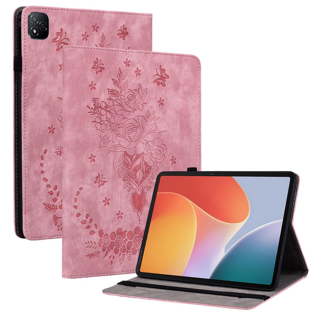 For Infinix Xpad Case Card Holder Anti-Scratch Leather Cover Rose Flower Imprint