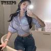 WTEMPO Sexy Cropped Tops Fashion Blouses for Women Folds Tunic Long Sleeve Casual Shirts Korean New Y2K Black White T-Shirts