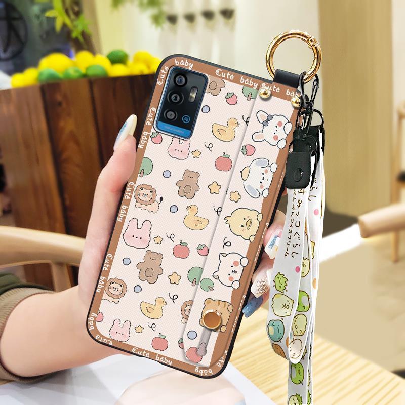 Durable Fashion Design Phone Case For ZTE Blade A71 Cartoon Ring Anti-dust Phone Holder Anti-knock Lanyard Kickstand