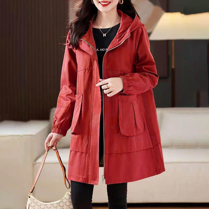 Large Size Women Hooded Trench Coat Jacket Medium-length Loose Casual Versatile Coat