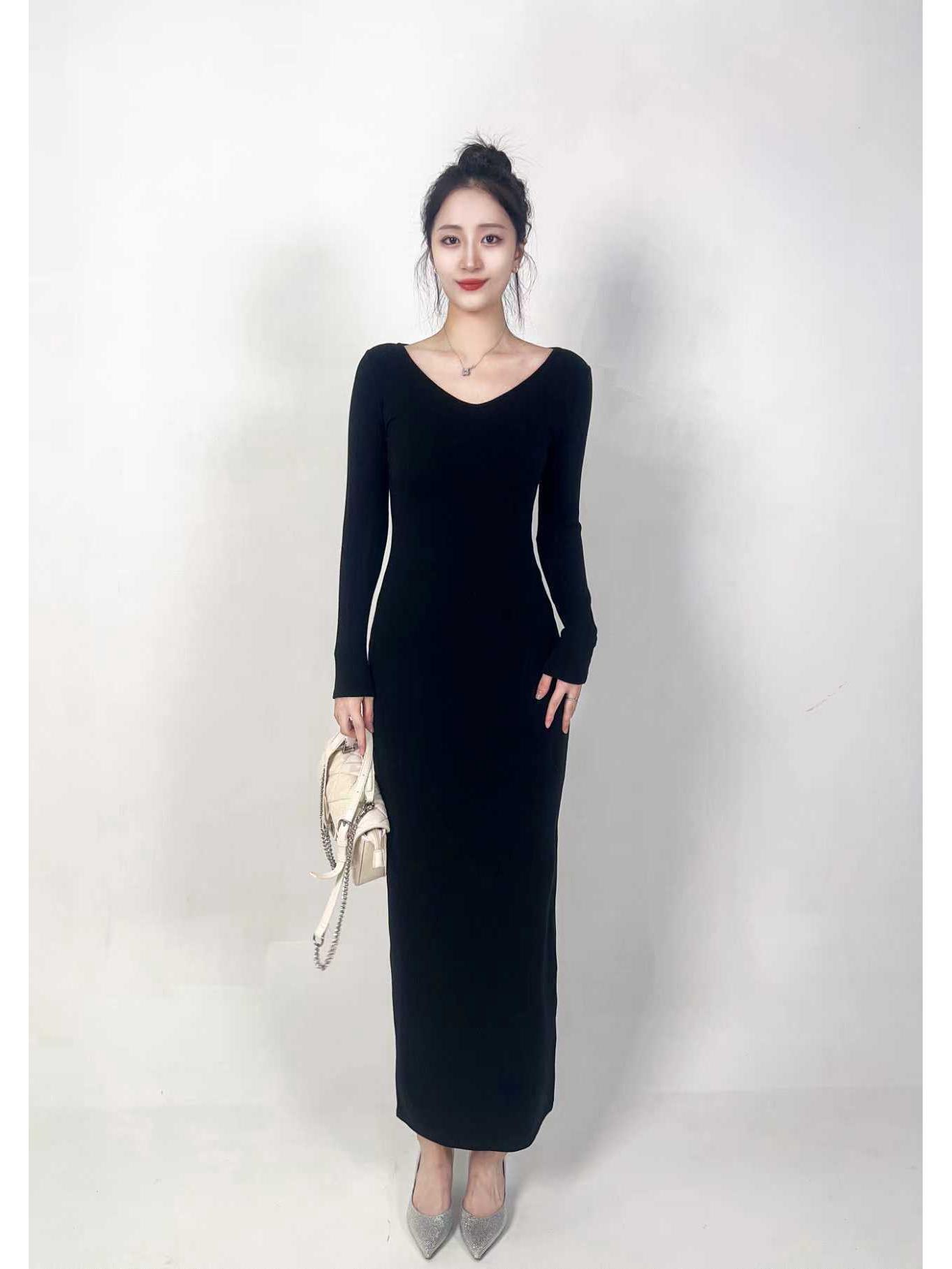 V-Neck Elegant Slimming Velvet Dress - Stylish and Versatile for a Sophisticated Look XL