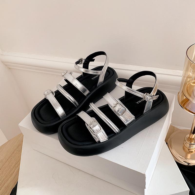 

Летние новые сандалии на толстой подошве с ремешком через подъем женская уличная обувь высокого класса с пряжкой модные универсальные женские туфли на мягкой подошве 40