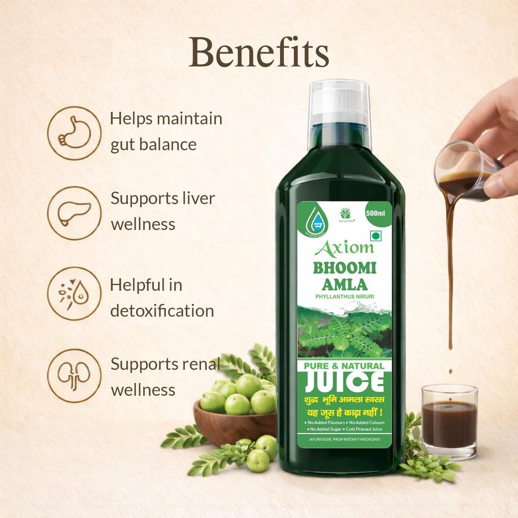 Axiom Ayurveda Bhoomi Amla Juice - 500 Ml Pack of 2 | Natural Liver Detoxifier | Strengthens the Digestive System | Rich Supplement with Pure Bhu