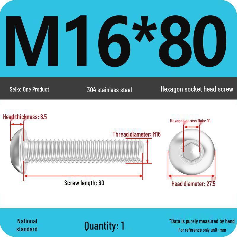 304 Stainless Steel Pan, Half, and Round Head Hexagon Screws (M2-M12)