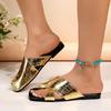New Large Size Summer Gold Silver Square Head Sandals Fashion Flat Bottom Women