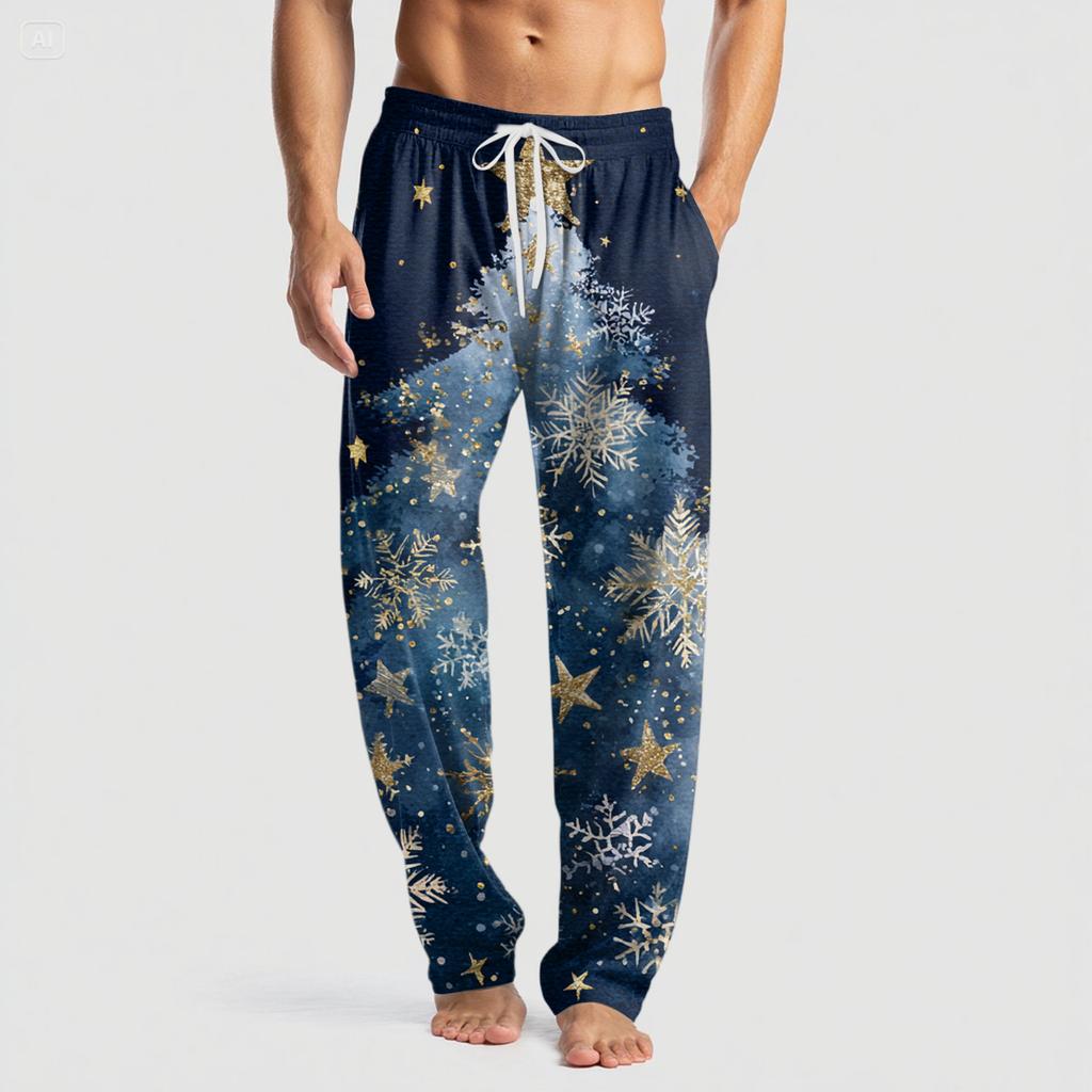 Men's Knitted Fashion Print Pocket Casual Pants Pajama Pants
