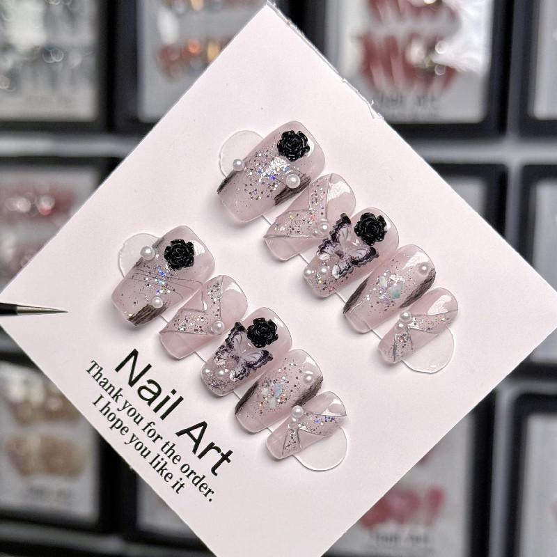 

Handworn Pure Nail Art Piece Flower Butterfly Highgrade White Temperament L