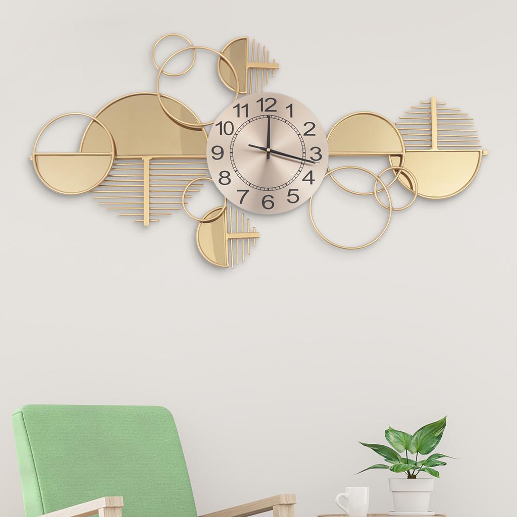 33.86 Inch Large Gold Modern Wall Clock, Silent Non-Ticking Geometric Decor, Battery Operated, Elegant Living Room  Art Piece