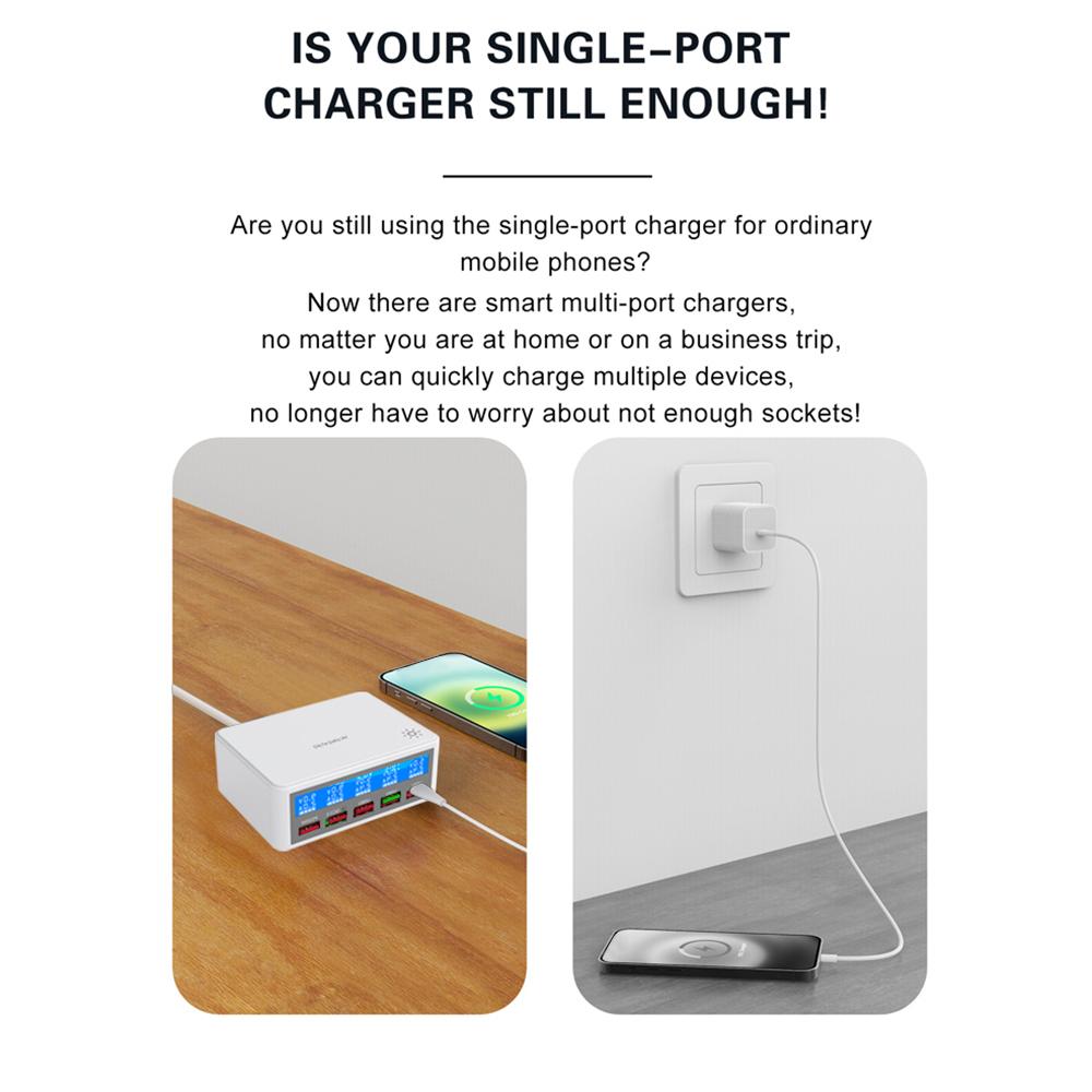 Încărcător USB multiplu 65W Stații de încărcare USB cu 5 porturi cu afișaj LCD PD 20W + Încărcător rapid QC3.0