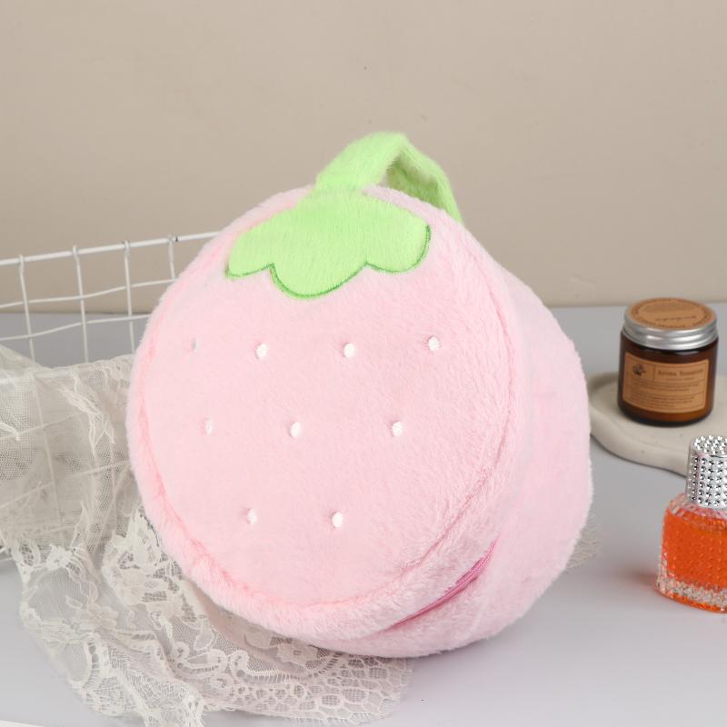 Lovely Strawberry Plush Cosmetics Bag Large Capacity Makeup Bag Sweet Simulation Fruits Storage Bag Toiletry Bags For Girls