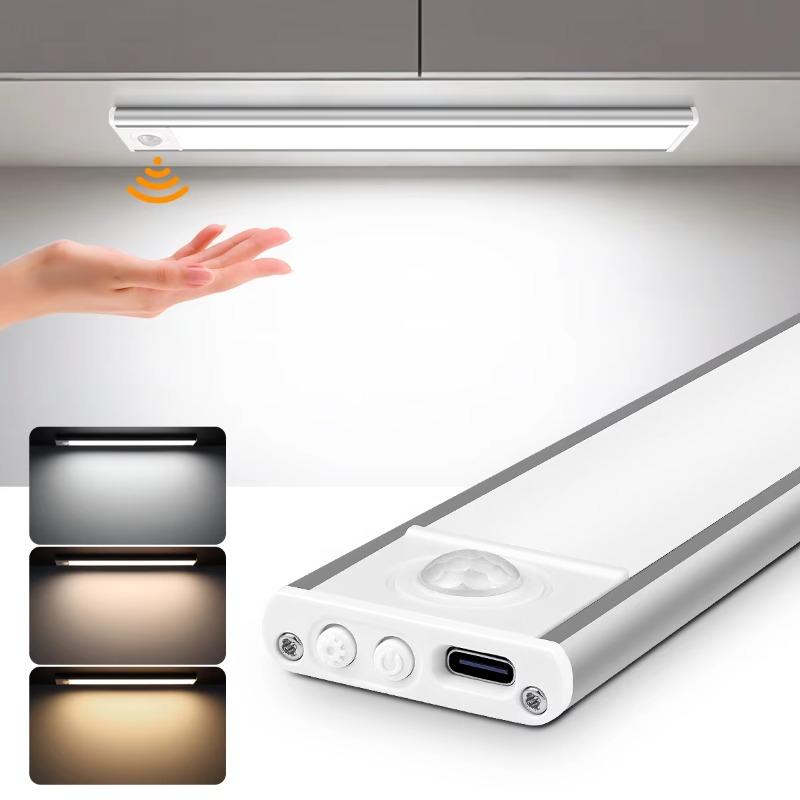 20/40cm LED Motion Sensor Cabinet Light Ultra Thin Rechargeable Night Sensor Lamp 3 Color Adjustable Induction Detector Lamp