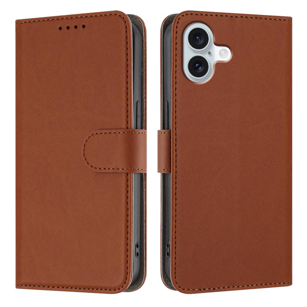 For iPhone 16 Plus Leather Case Solid Color Phone Cover with Wallet