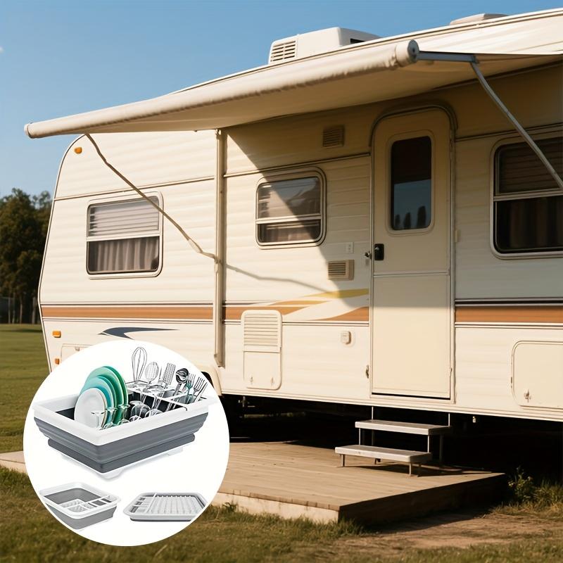 Składany stojak do suszenia naczyń z uchwytem na sztućce, Oszczędzający miejsce składany ociekacz do zlewu do domu, kampera, na kemping 1 szt. Plastikowy stojak na naczynia