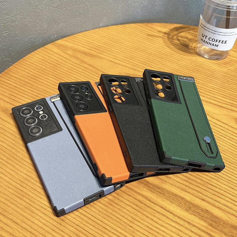 Samsung S23 Ultra Mobile Phone Case Lychee Leather Pattern Suitable for SAMs22ul Anti-fall Full-inclusive Wristband Stand Business Cover