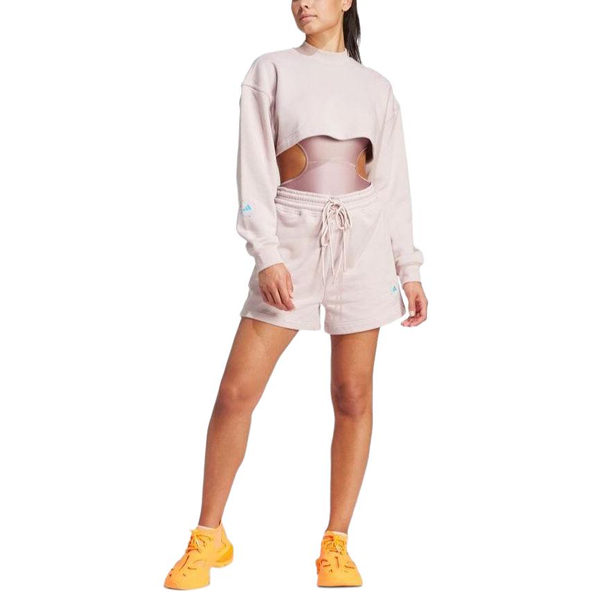 adidas Pantalones cortos casuales rectos con cordones de color sólido para mujer Rosa IS1217