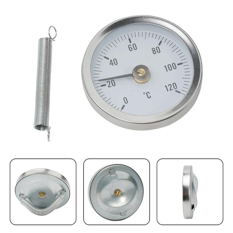 1PC 0-120℃ Pipeline Thermometer Stainless Steel Clamp-On Tube Spring Thermometer for Home Industrial Fireplace Stove.