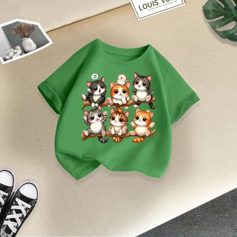 Children's Casual Short-sleeved T-shirt - Summer Girls' And Boys' Fashionable And Cute Cat T-shirt
