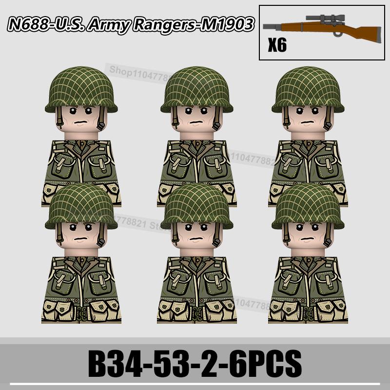 WW2 US Rangers 101 Airborne Soldier Figures Building Blocks Military Army Infantry Gear Helmet Rifle Guns BAR Bricks Toy Gifts