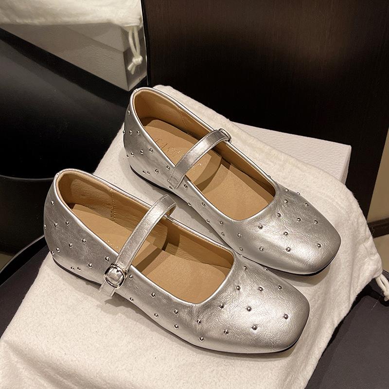 

French retro inner height increase gypsy stars willow nails ballet single shoes women s 2025 spring new Mary Jane ladyshoes 35 серебряный