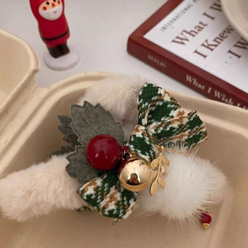 1/2pcs Elegant Christmas Plush Bow Tassel Hair Claw Clips for Women-Holidays, Christmas Day, Thanksgiving Gifts