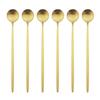 Juego de cucharas con mango largo dorado de 6 uds., juego de cubiertos de acero inoxidable mate, bebida agitadora pulida, helado, postre, cuchara para té, vajilla