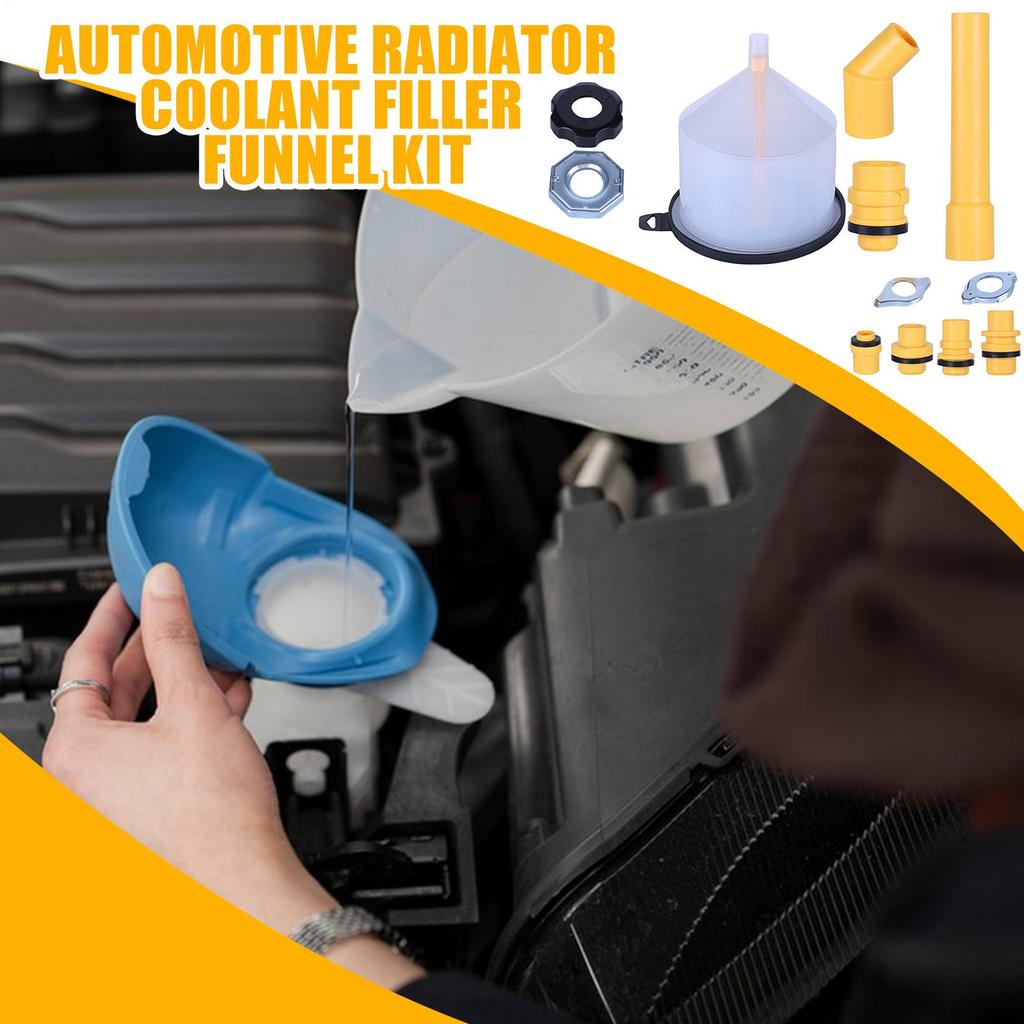Coolant Flush Kit with 15Piece Radiator Funnel - Spill-Proof Cooling System Supplies for RV Tank Brake Fluid & Windshield Washer