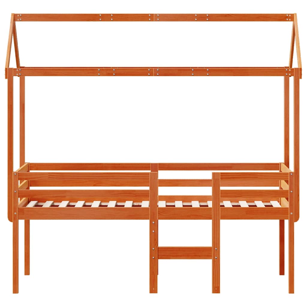 High Bed with Roof Wax Brown 90 x 190 cm Solid Pine Wood