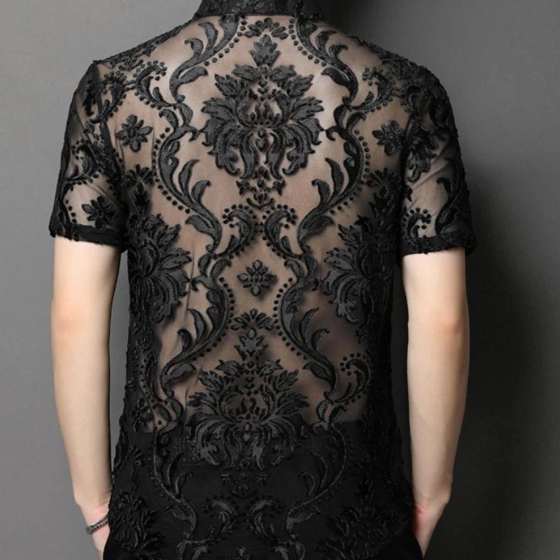 Men's Summer Ice Silk Short-Sleeve Shirt Thin Loose Fashion Casual Top