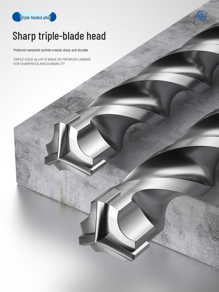 Three-Flute Round & Square Shank Drill Bit for Concrete, Cement, Rebar, Stone, Granite, Marble.