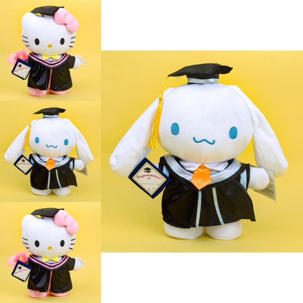 Bezauberndes Abschluss-Plüschtier mit Hello-Kitty-Mütze, ultraweich, kurzplüschig, 25 cm, süßes Sanrio-Motiv