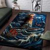Lighthouse Stormy Sea Rug: Nautical Adventure for Maritime Lovers | Boat and Waves Area Rugs | Deep Blue Ocean Living Room Decor