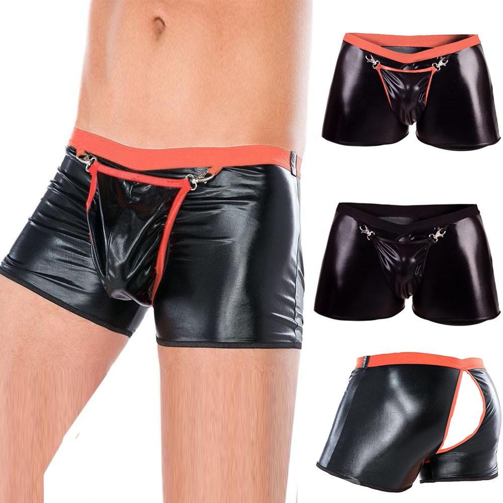 Mens Seductive Lingerie Artificial Leather Open  Crotch Bodysuit Underpants