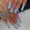 Ins Style Long Wear Armor Diamond Pendant Blue Gradual Change Line Fake Nail Patch Finished Nail Sticker Cross-border