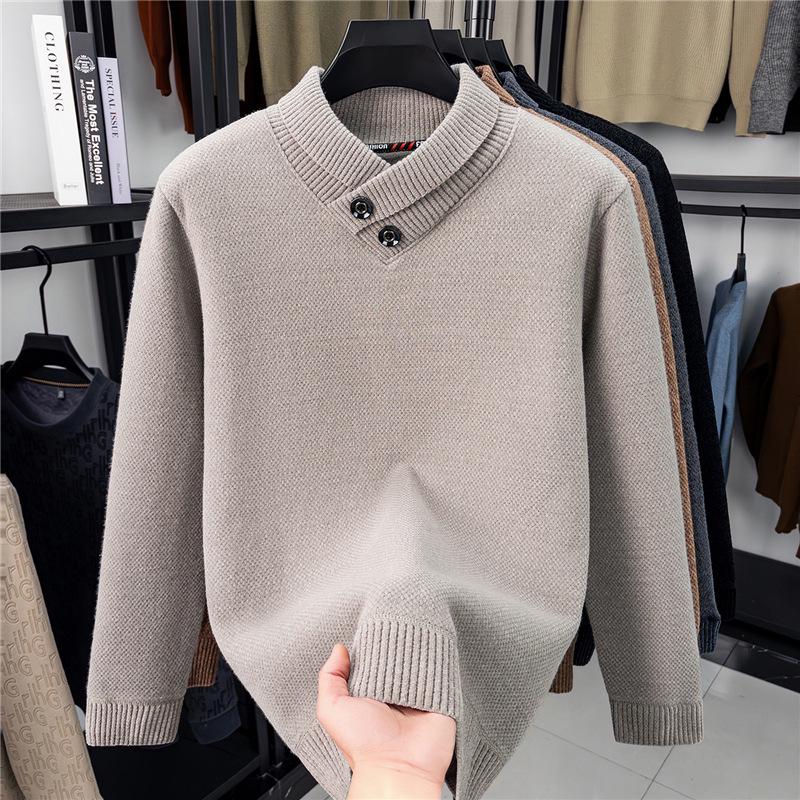 Men s Korean-Style Slim Fit Fleece-Lined Knit Sweater M (90-120 lbs) грязно-белый