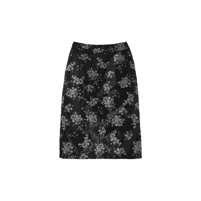 HECO New Chinese Style Jacquard Straight Midi Skirt
