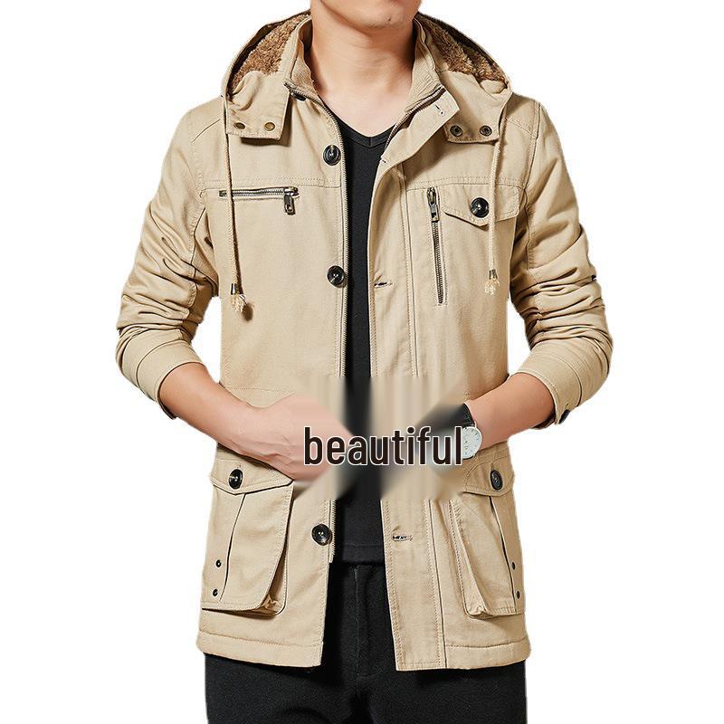 Men's Fleece Lined Windbreaker: Washed Cotton, Korean Style, Plus Size, Autumn/Winter 2022