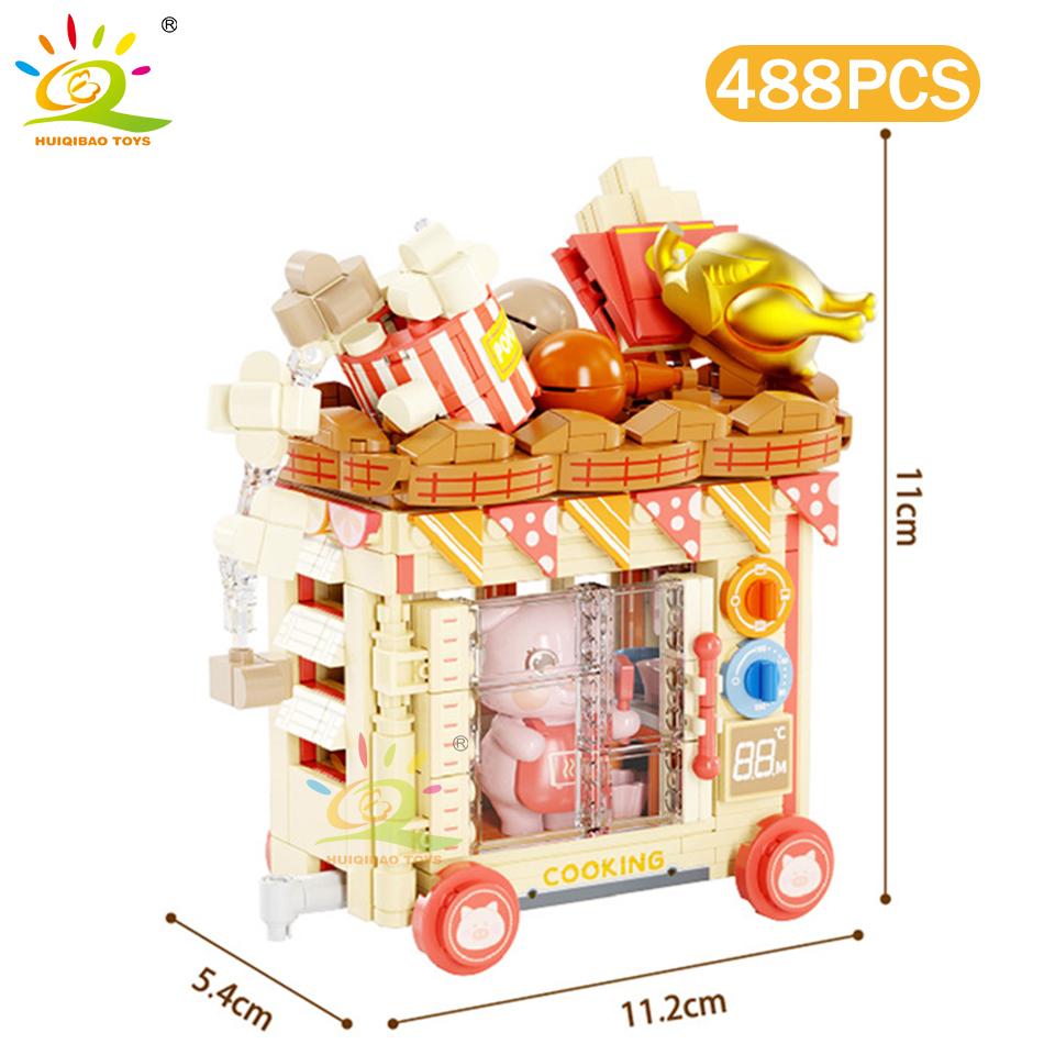 HUIQIBAO City Street View Series Cute Pet Wish Train Shop Mini MOC Model Building Block Micro Set Creative Store Bricks Toys Kid