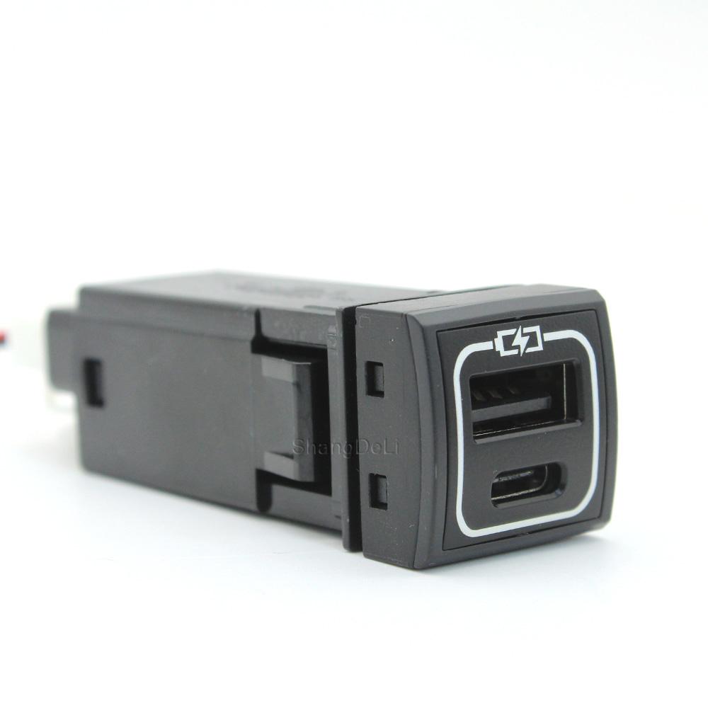 12V Dual USB Ports QC3.0 Mobile Phone Car Quick Charger For Toyota Highlander Land Cruiser Prado 150 Rav4 Camry Corolla 18-22