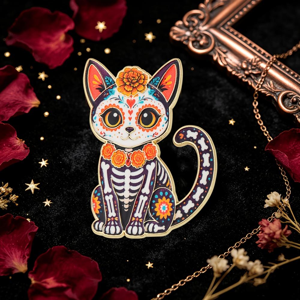 1pc Mexican Day of the Dead Skeleton Cat Enamel Pin, Skeleton Cat Badge, Suitable for Day of the Dead Fashion Accessory Gift