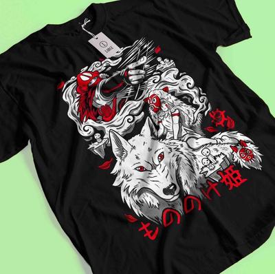 Princess Mononoke T-Shirt Hayao Miyazaki Studio Ghibli Gift Black Shirt All Size