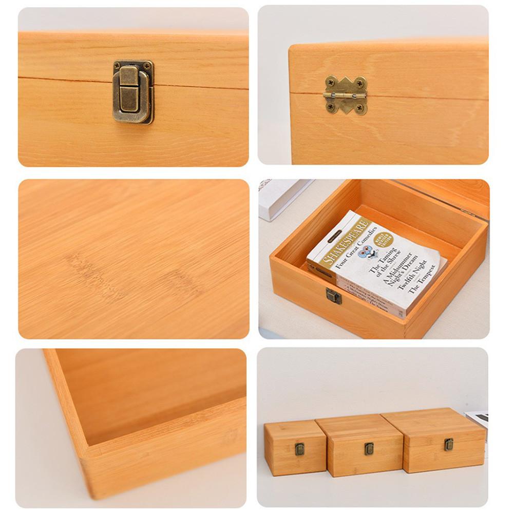 Wooden Jewelry Storage Box Retro Metal Lock Rectangular Flip Solid Wood Box Handmade Craft Pine Treasure Chest Storage Case