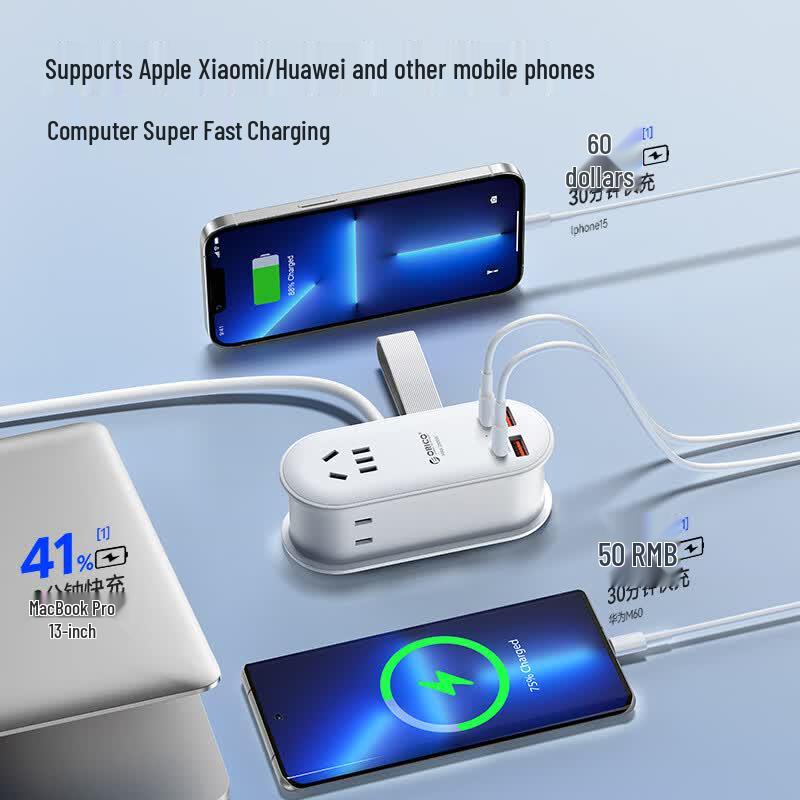 orico 65W GaN PD Schnelllade-Steckdosenleiste mit USB-C/A CN-Stecker (Adapter enthalten)